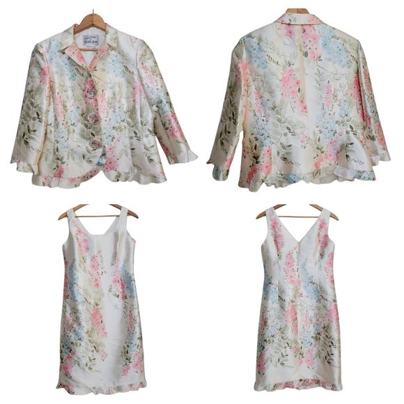 VTG Rickie Freeman for Teri Jon Silk Taffeta Floral Pastel Dress+Jacket Set✨️12 - Picture 13 of 16